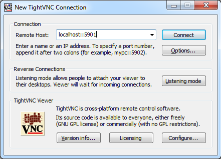TightVNC connected to a VPS console